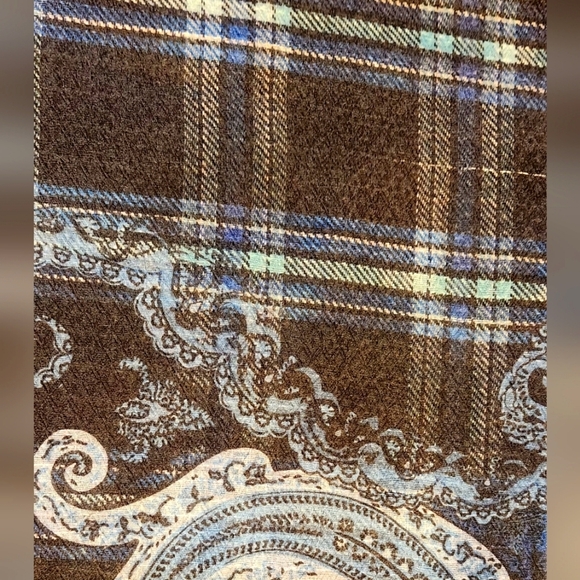 BLUE FLORAL AND PLAID WOMENS SHAWL SCARF - Picture 6 of 6